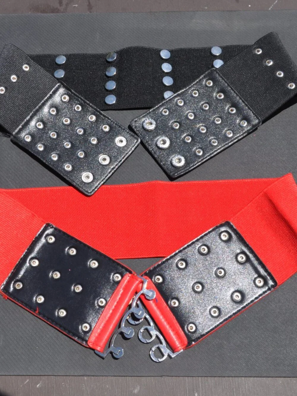 Women's Belt High Waist Wide Red and Black Elastic Punk Style belt lot of 2